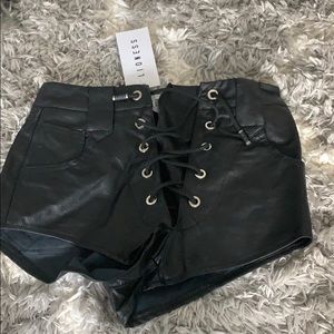 Leather lace up shorts